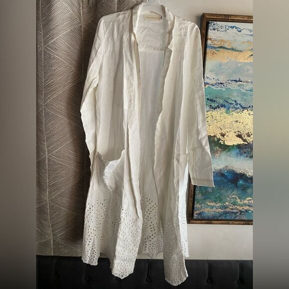 Johnny Was 4 For Love & Liberty White Embroidered Cardigan Sz M Línen Boho - Picture 1 of 12